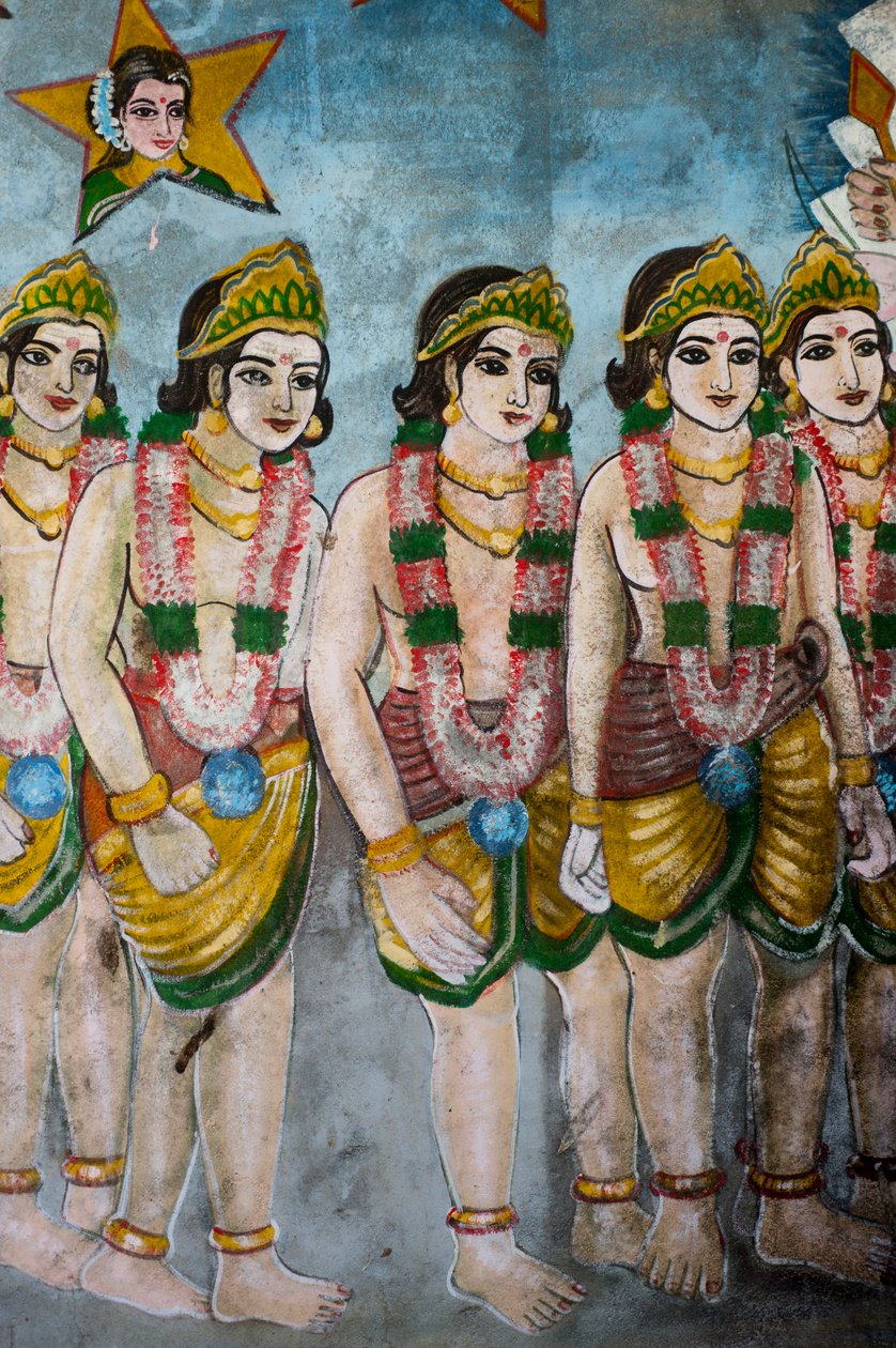 Peinture de divinités hindoues sur le mur d