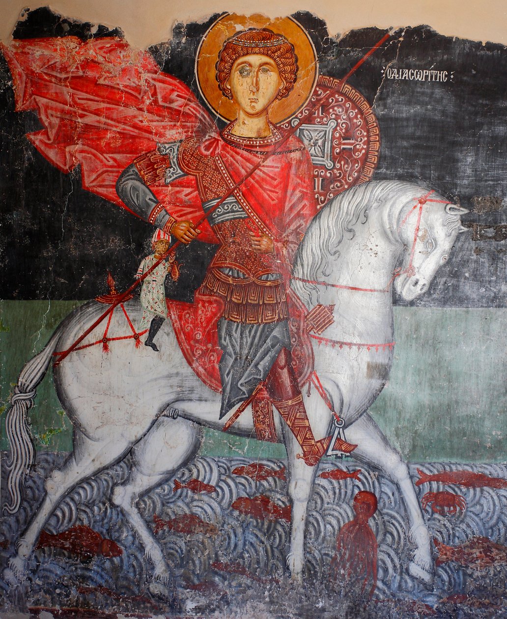 Fresque byzantine du 15ème siècle (détail), Saint Georges, Église de l