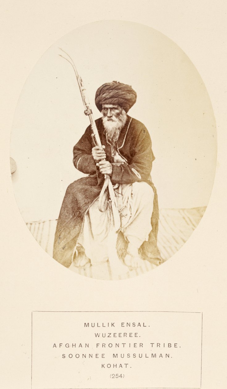 Mullik Ensal, membre de la tribu Wuzeeree de la frontière afghane, Kohat, de The People of India, par J. Forbes Watson, publié en 1868 - English Photographer