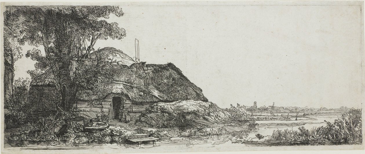 La cabane près du grand arbre - Rembrandt van Rijn