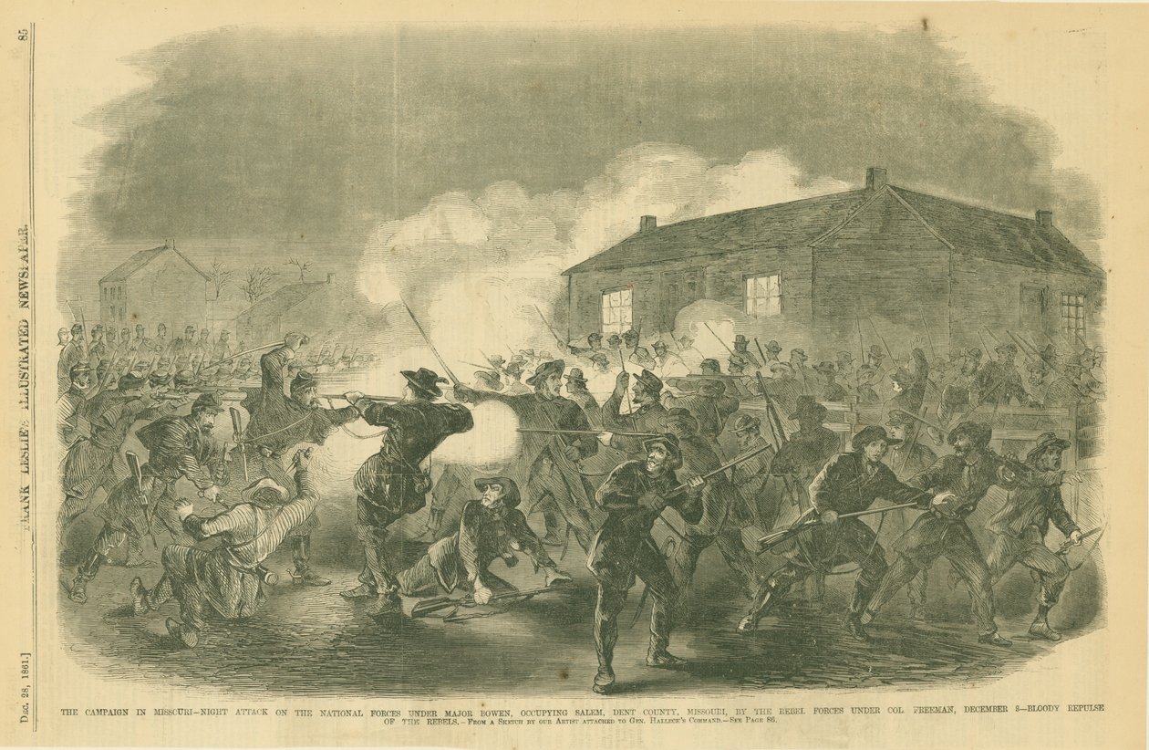 La campagne au Missouri - Attaque nocturne sur les forces nationales sous le commandement du major Bowen, occupant Salem, comté de Dent, Missouri, par les forces rebelles sous le colonel Freeman, 3 décembre - Répulsion sanglante des rebelles. - Unknown