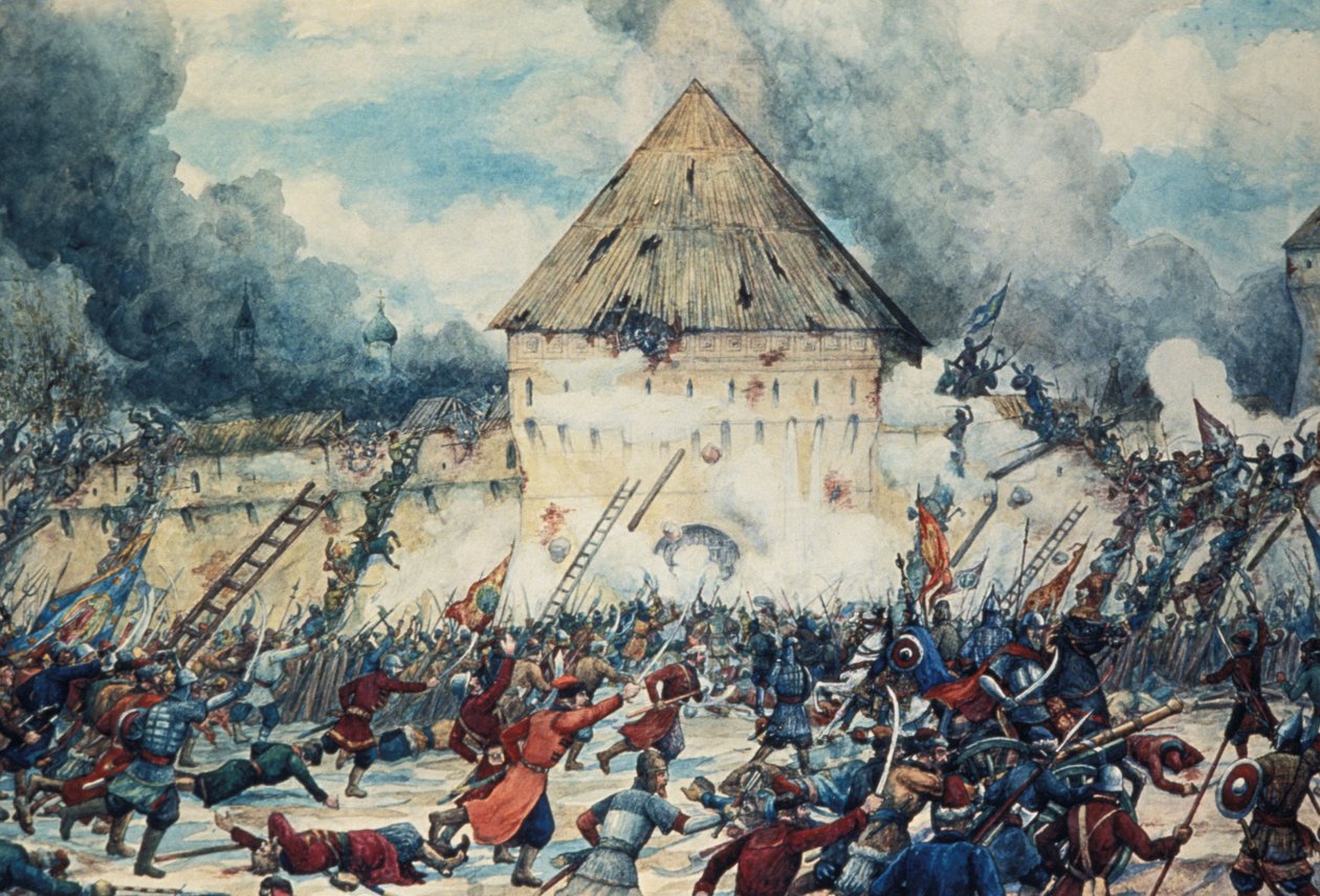 Bataille avec les interventionnistes polonais à la porte Vladimir de Kitai-Gorod (Chinatown) à Moscou, 1612, aquarelle de G. Lissner - Unknown