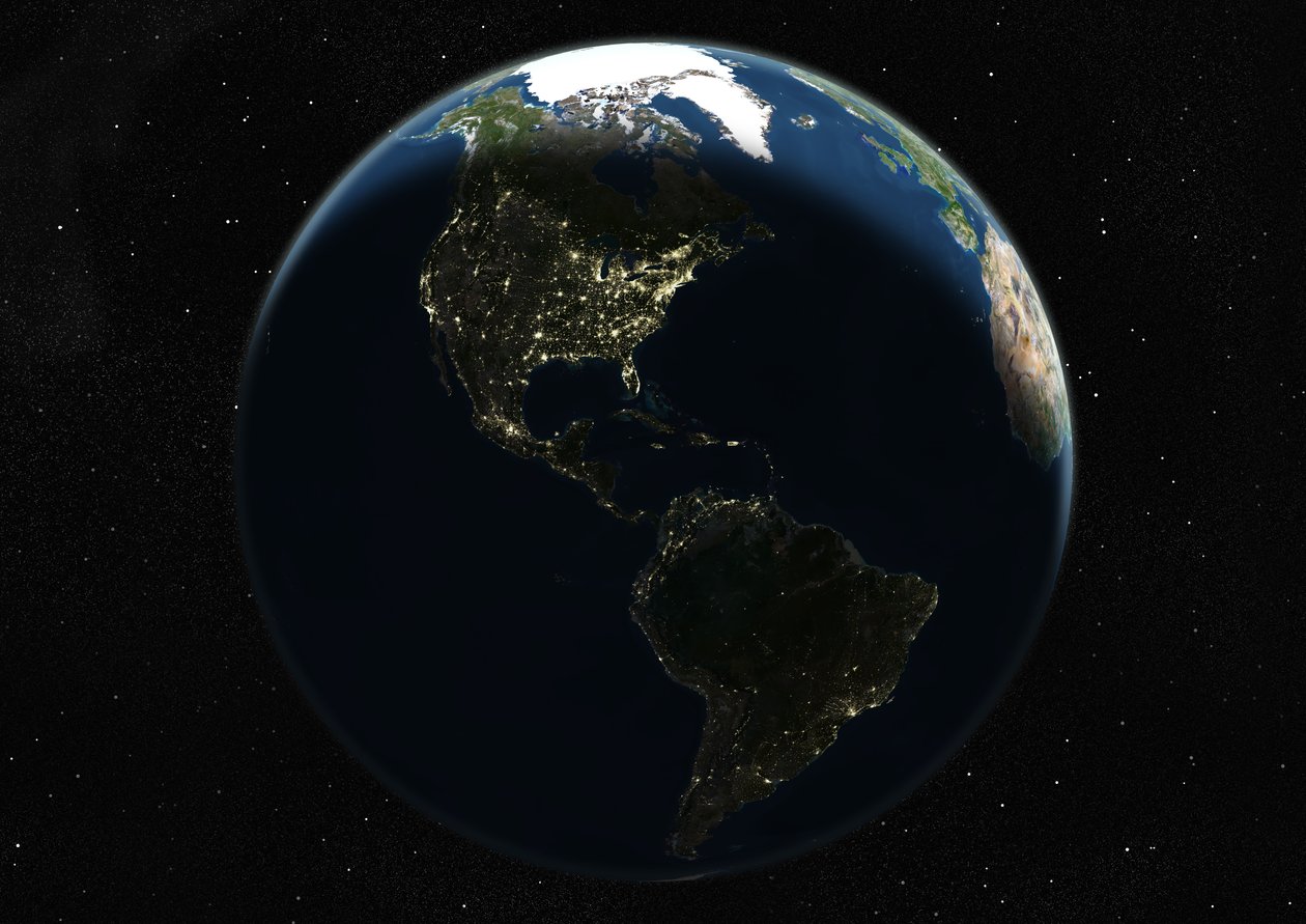 Globe centré sur les Amériques, image satellite en vraies couleurs - Unknown