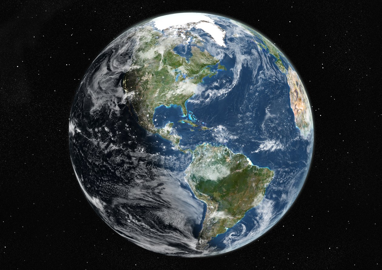 Globe centré sur les Amériques, image satellite en vraies couleurs - Unknown