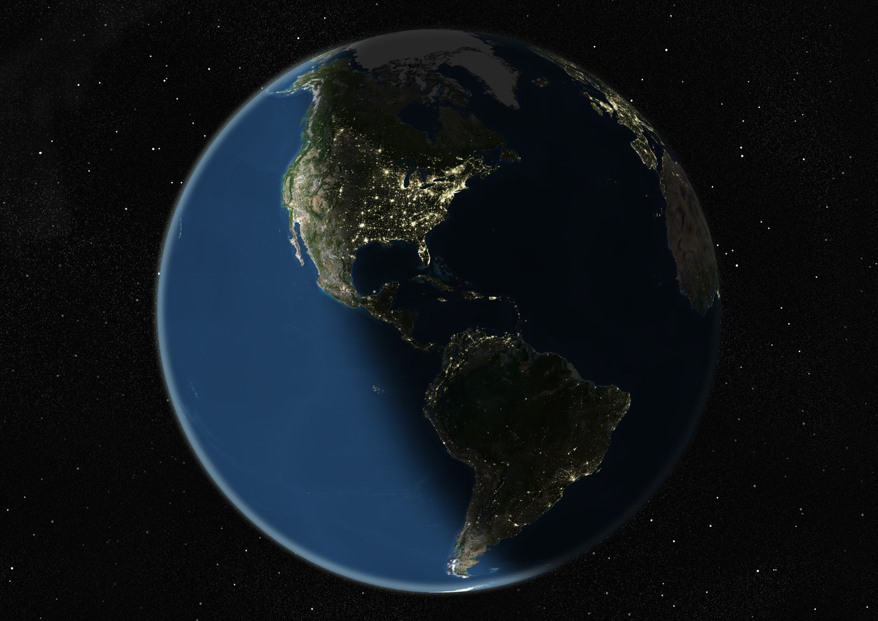 Globe centré sur les Amériques, image satellite en vraies couleurs - Unknown