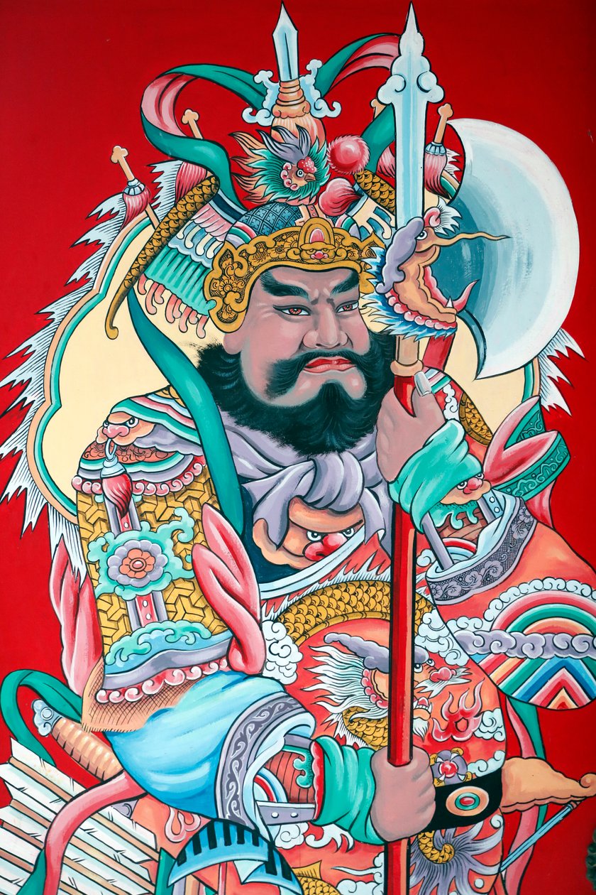 Temple bouddhiste chinois Hoi Tuong Te Nguoi Hoa. Peintures de figures de gardiens sur la porte. Phu Quoc. Vietnam. - Unknown