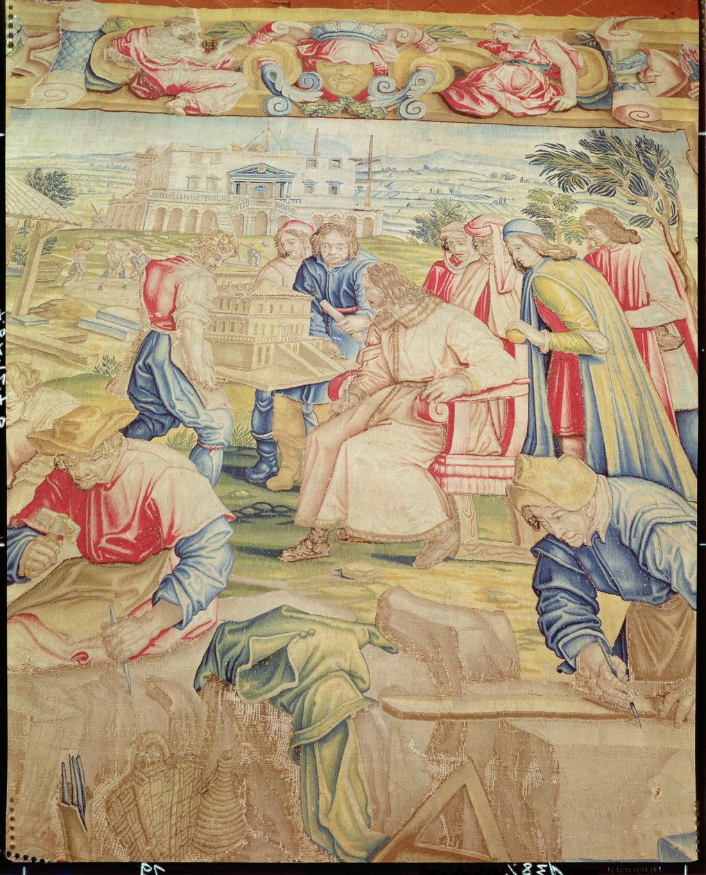 Lorenzo de Médicis (1449-92) et Giuliano da Sangallo (fl.1443-1516) inspectant le modèle pour la villa de Poggia a Caiano par Benedetto di Michele Squilli (fl.1555-88) et Joannes Stradanus (né Jan van de - Unknown