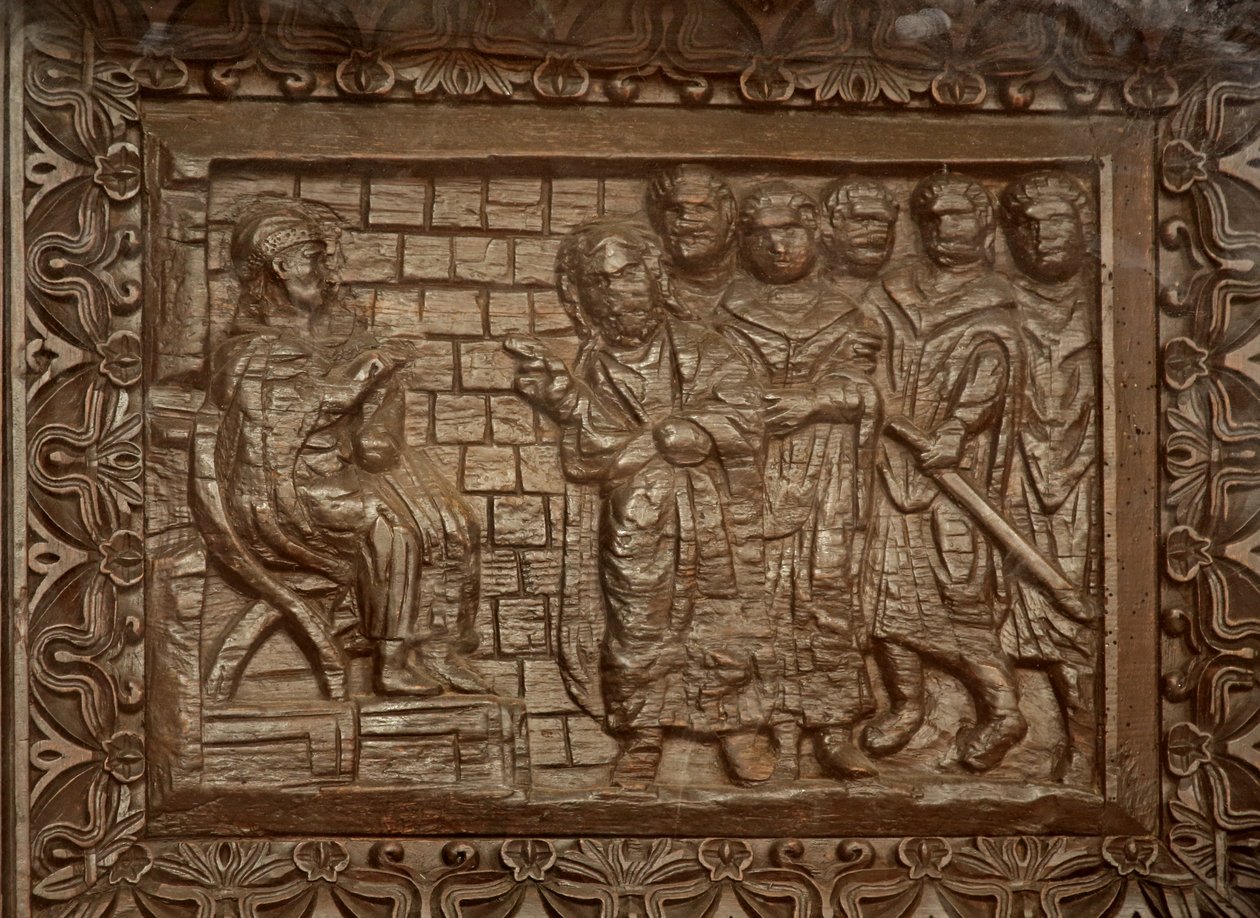 Panneau de la porte du 5ème siècle : le Jugement de Jésus - Unknown