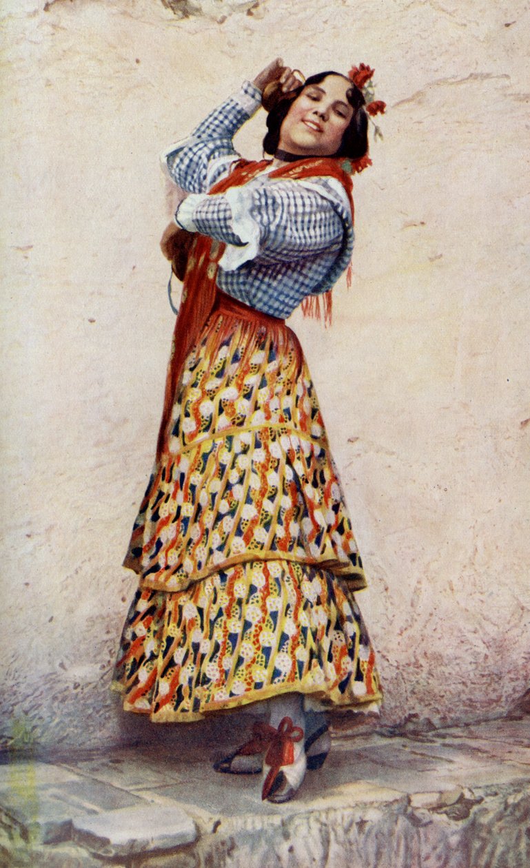Espagne. Fille gitane de Grenade aux cheveux bleu-noir danse divinement. 1920 - Unknown