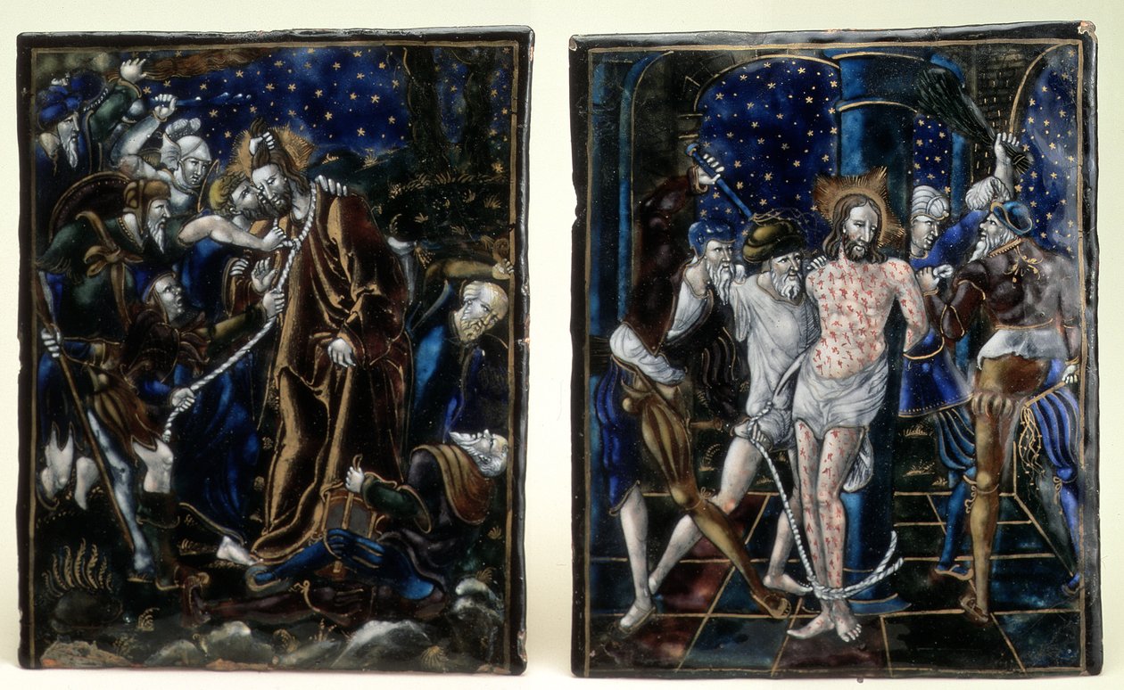 Le baiser de Judas et la flagellation du Christ : deux plaques émaillées de la série Passion de Notre Seigneur, Limoges, milieu du XVIe siècle - Unknown