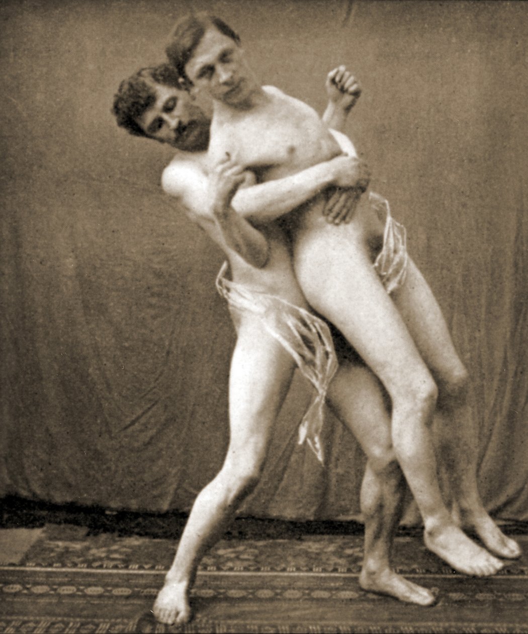 Lutteurs démontrant la prise de taille, c.1910 - Unknown