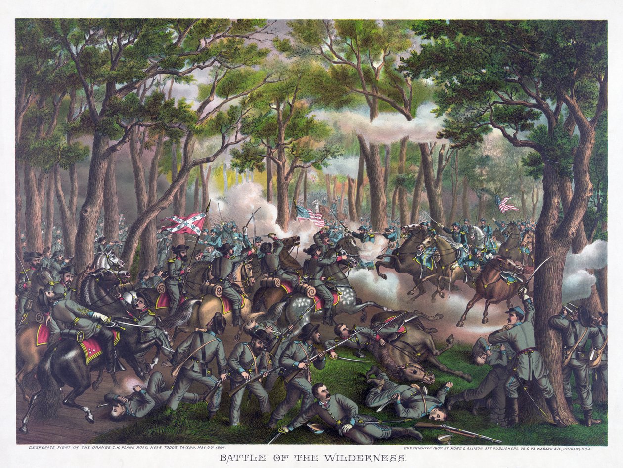 Bataille de la Wilderness, pub. Kurz & Allison, 1887 - American School