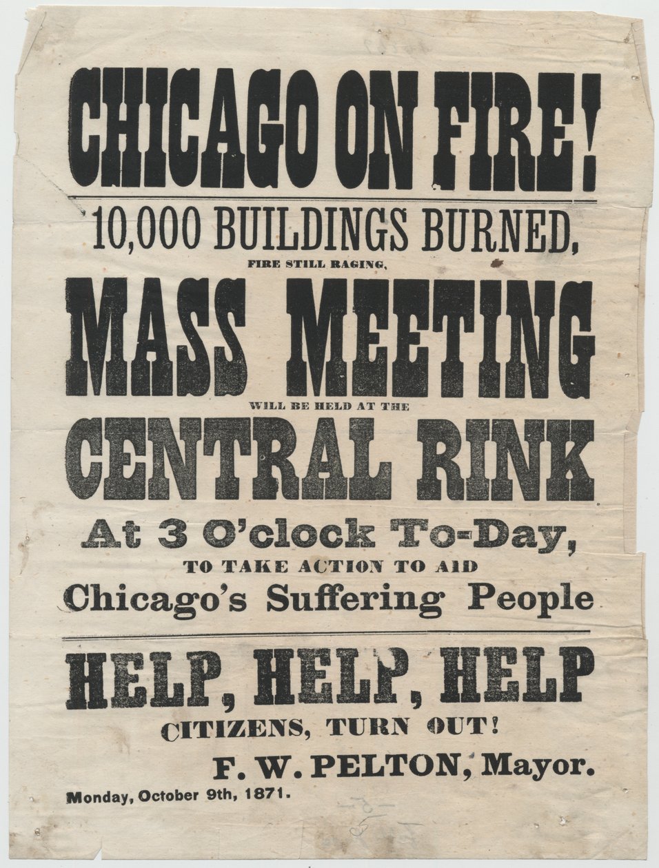 Affiche annonçant un rassemblement à Cleveland, Ohio, pour aider les victimes de l