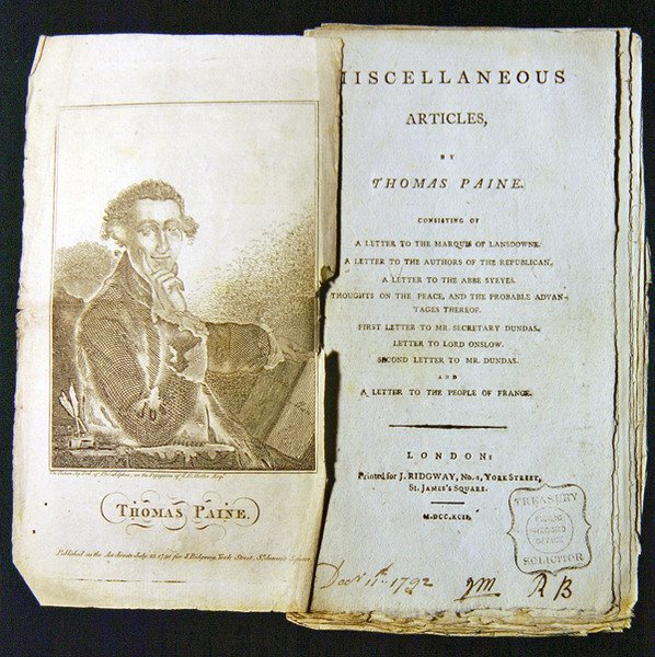 Frontispice aux articles divers de Thomas Paine, publié en 1791 - American School