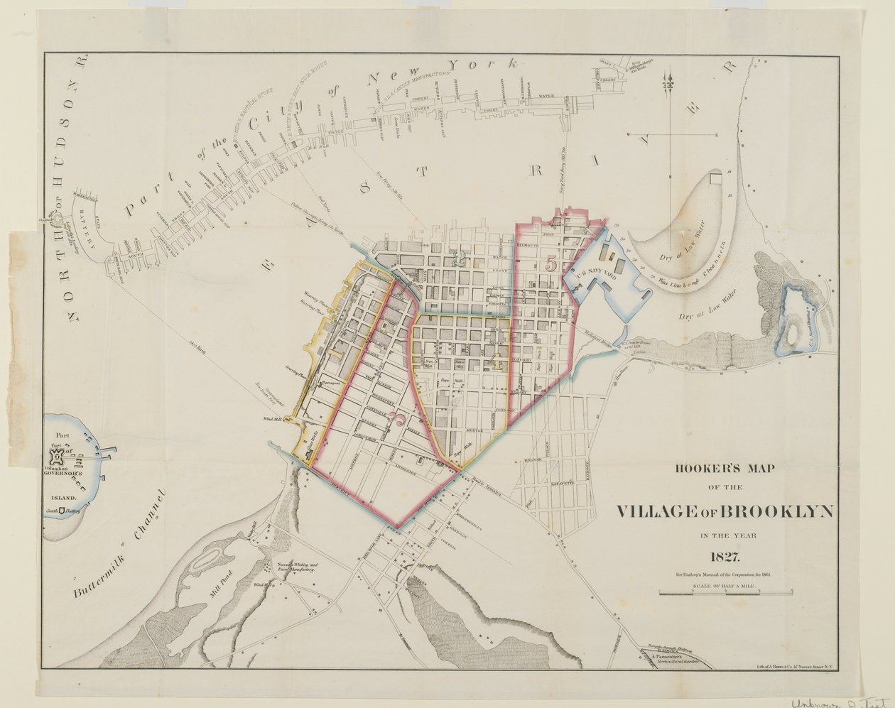 Carte de Hooker du village de Brooklyn, 1861 - American School