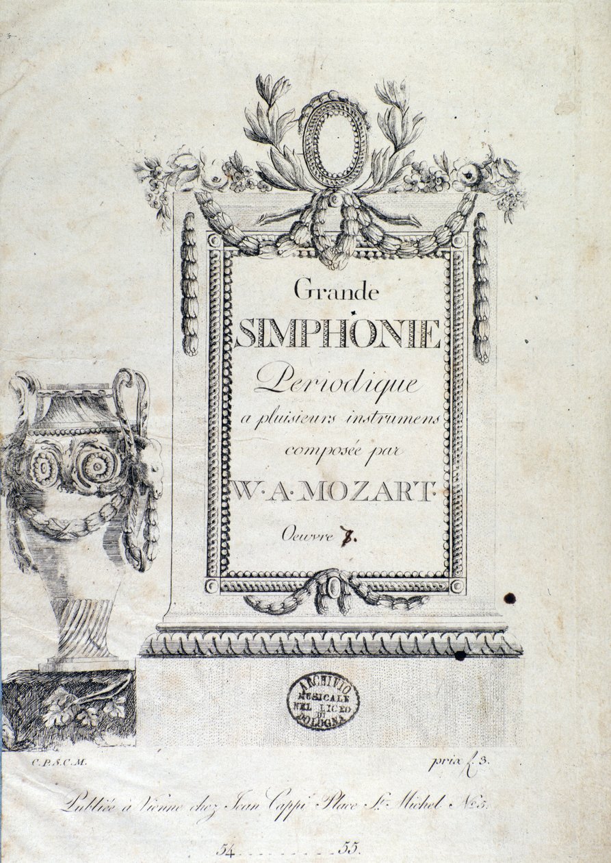 Frontispice de la Symphonie N. 7 par le compositeur autrichien Wolfgang Amadeus Mozart (1756-1791) - Austrian School