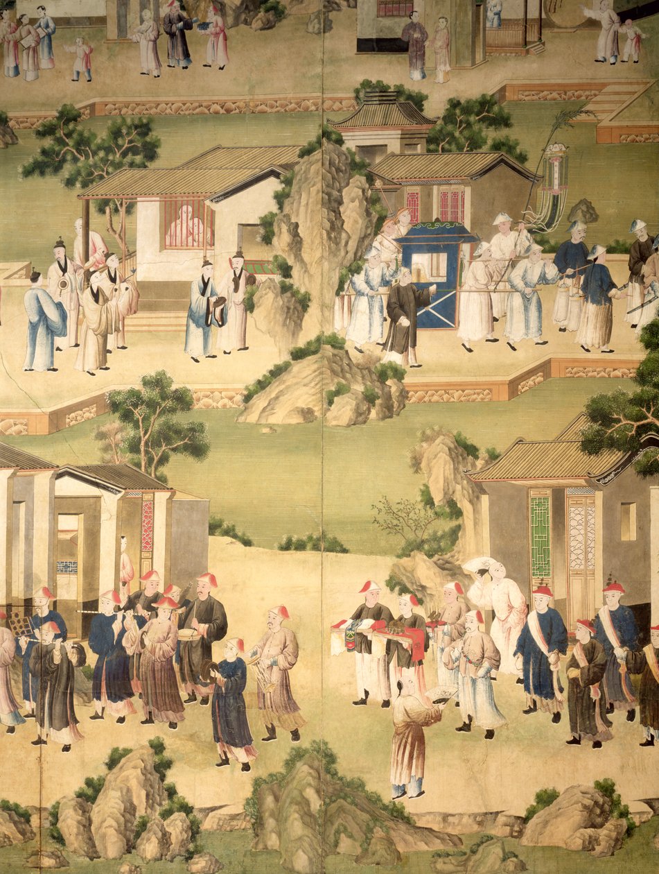 Détail de papier peint représentant une procession funéraire, 1780 - Chinese School