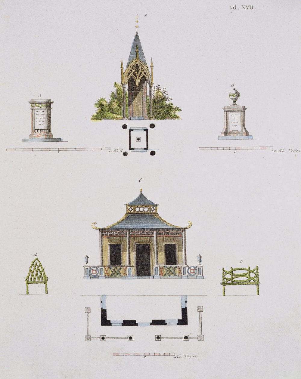 Décorations de jardin, de Magazine of Garden Gems, par G. van Laar, publié 1802 - Dutch School
