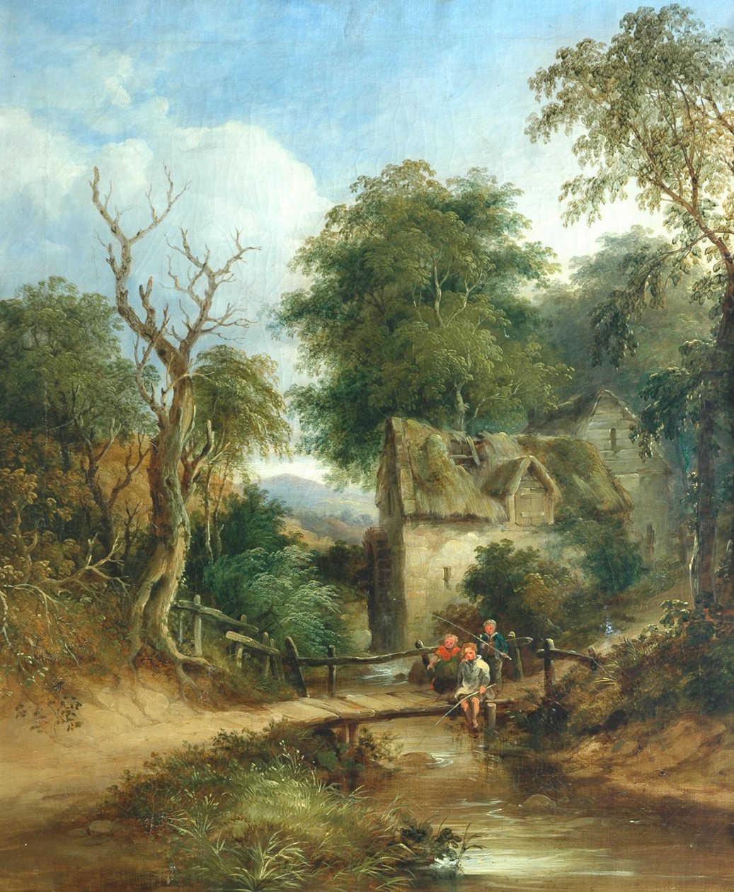 Enfants pêchant depuis un pont - English School