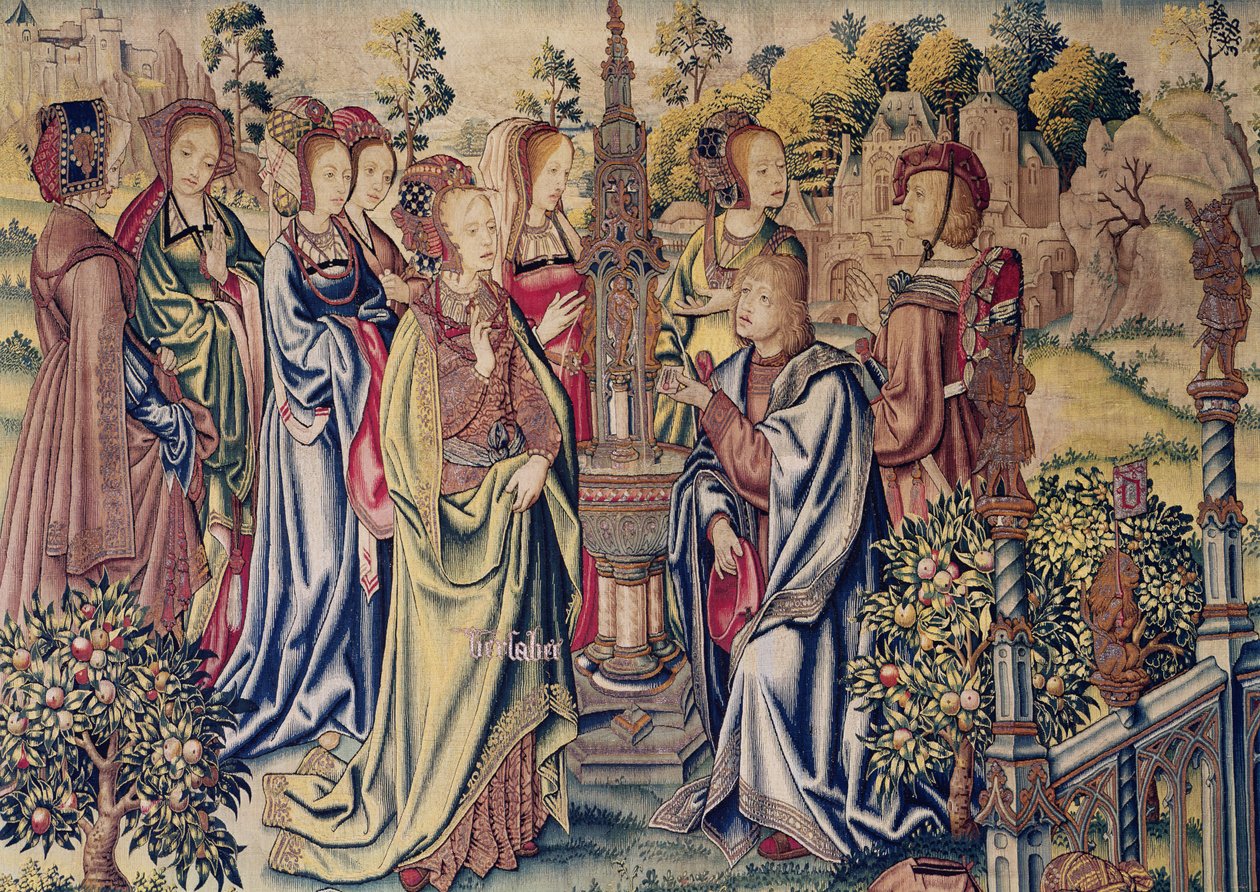 Bethsabée reçoit deux messagers de David à la fontaine, vers 1510-15 - Flemish School