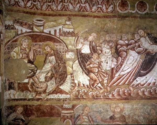 (De G à D) Le Christ lavant les pieds de Pierre, Judas embrassant le Christ - French School