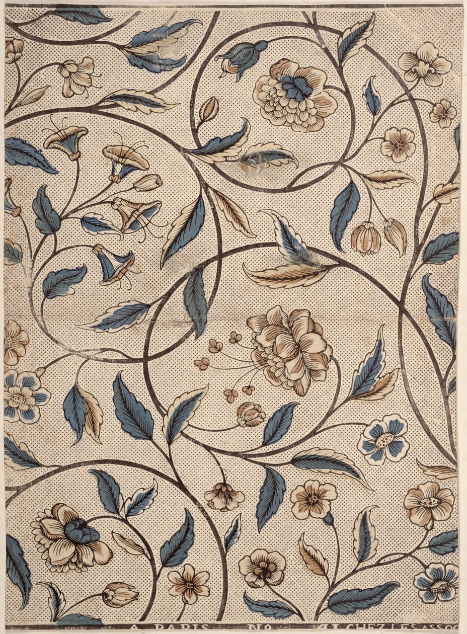 Papier Domino avec rangées de roses, produit par Associes, Paris, c.1760-70 - French School