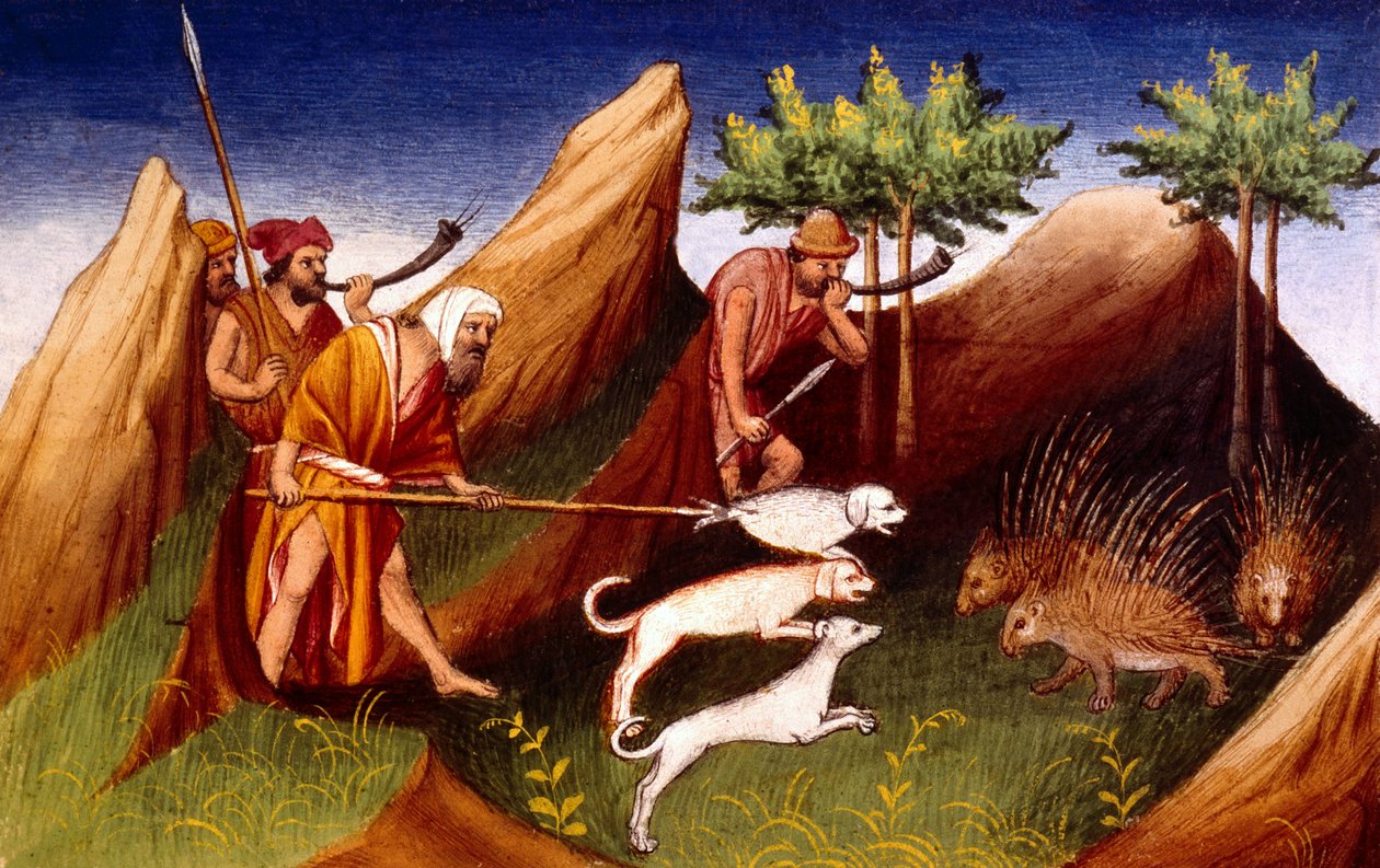 Ms Fr 2810 f.18, Chasse au porc-épic à Badakhehan, du Livre des Merveilles du Monde, c.1410-12 - French School