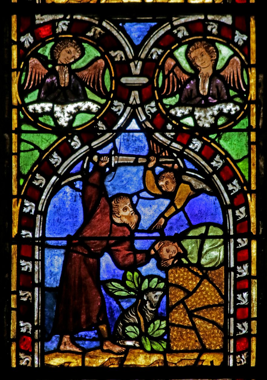 Vitrail représentant Abraham sur le point de sacrifier Isaac - French School