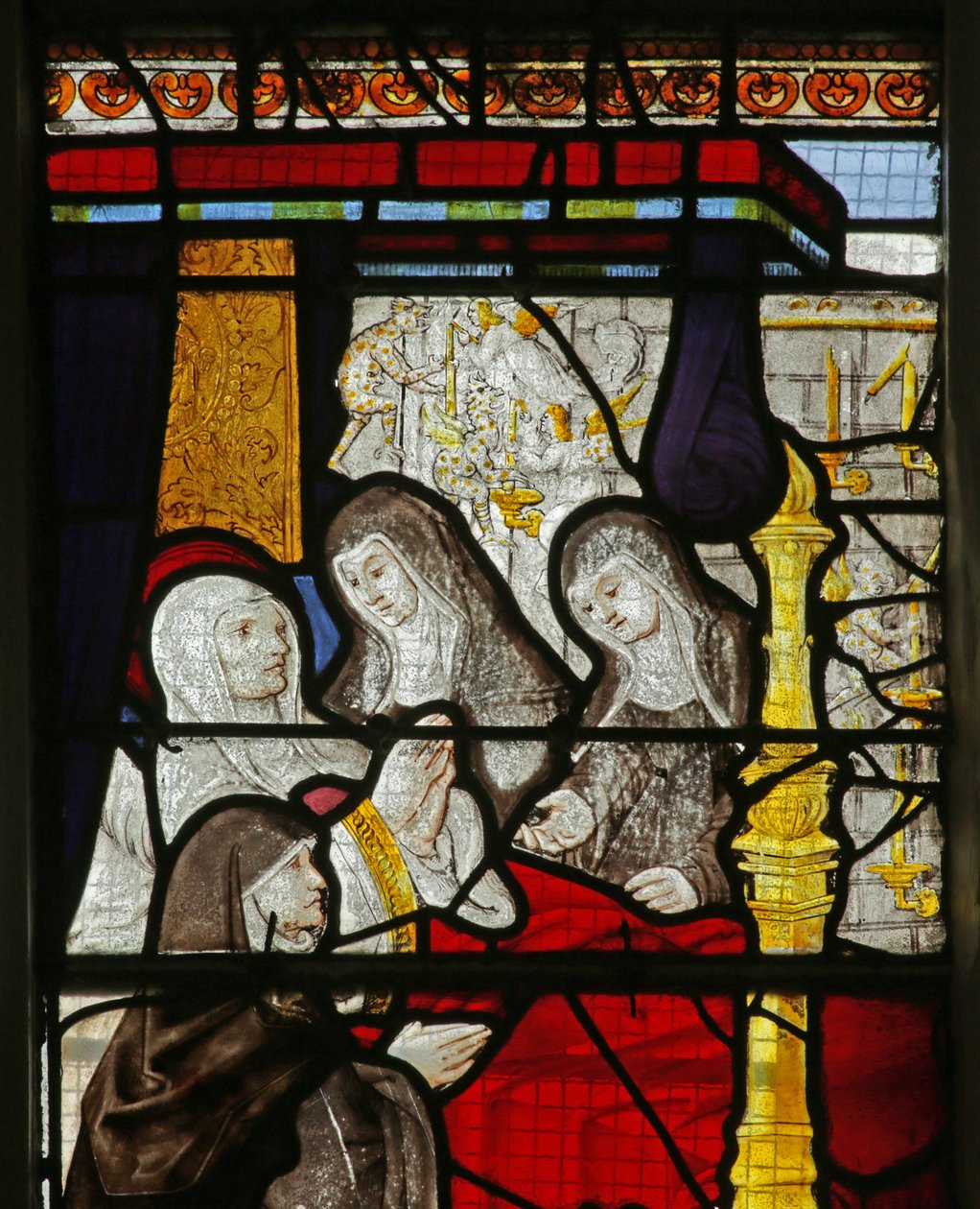 Vitrail représentant les Anges et les Démons à la Mort de Sainte Geneviève - French School