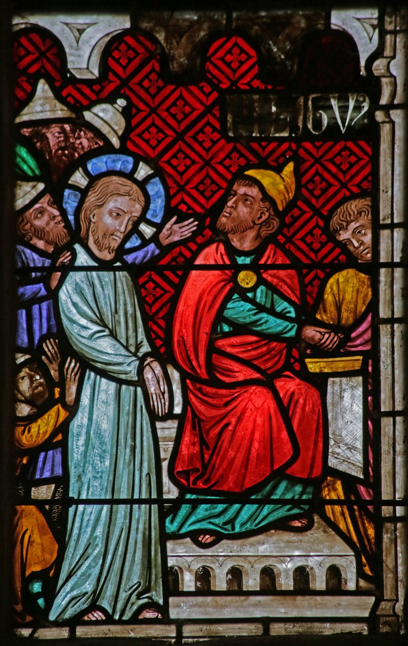 Vitrail représentant le Christ devant Caïphe - French School