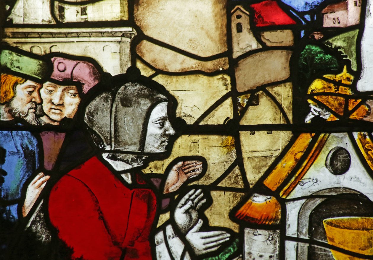 Vitrail représentant un tabernacle construit par des abeilles pour le Sacrement - French School