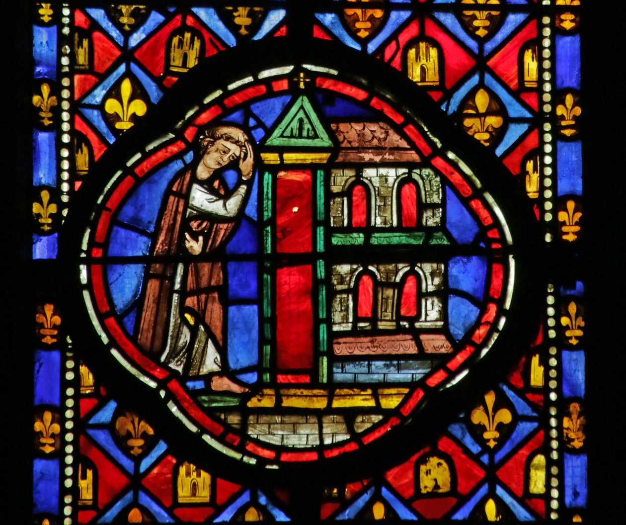 Vitrail représentant Théophile construisant une Église - French School