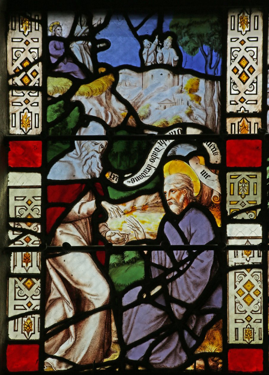 Vitrail représentant la Tentation du Christ dans le désert - French School