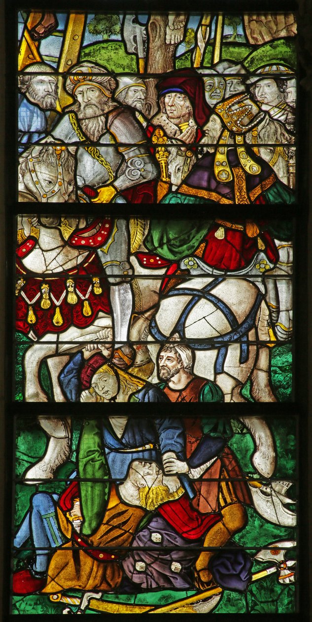 Vitrail représentant le tirage au sort des vêtements du Christ à la Crucifixion (détail) - French School