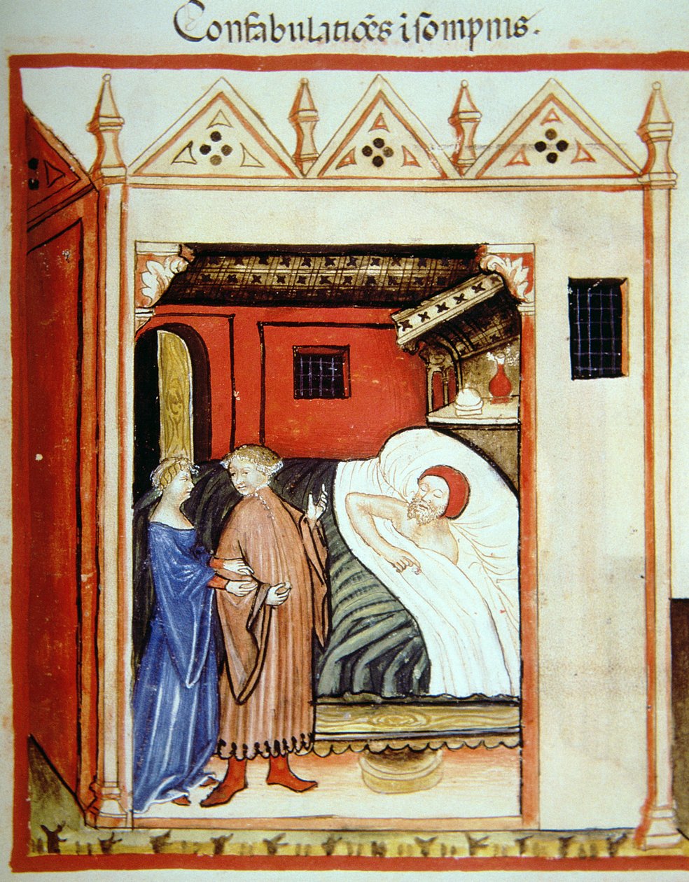 Parler en dormant, illustration du Tacuinum Sanitatis Codex Vindobonensis - Italian School