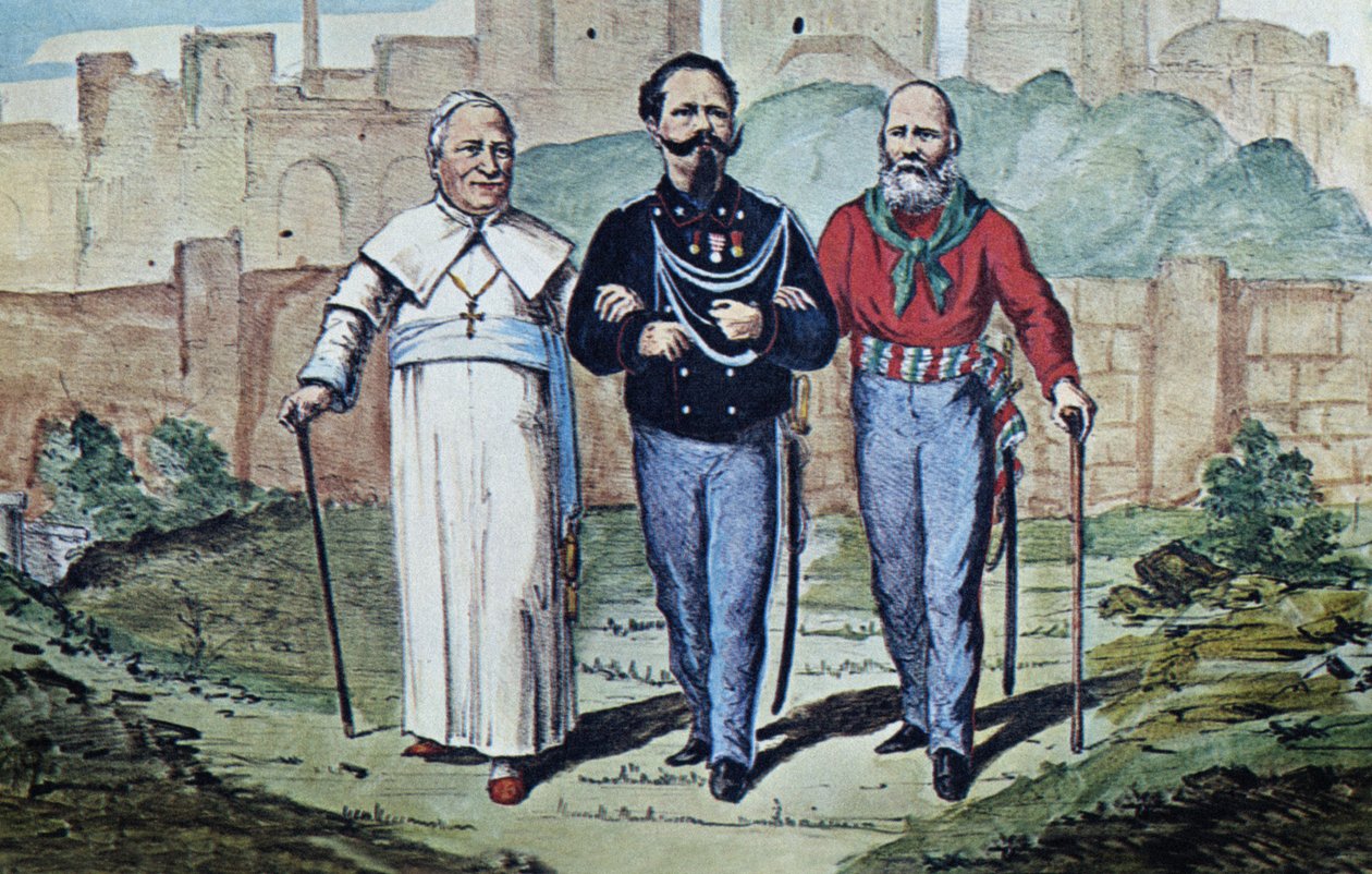 La Sainte Trinité : Pape Pie IX, Victor Emmanuel II et Garibaldi - Italian School