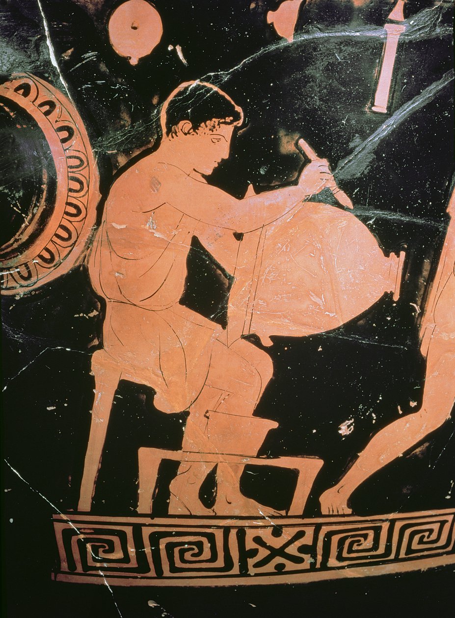 Cratère en cloche à figures rouges attiques, détail montrant un potier peignant un cratère en cloche, vers 430-425 av. J.-C. - Komaris Painter