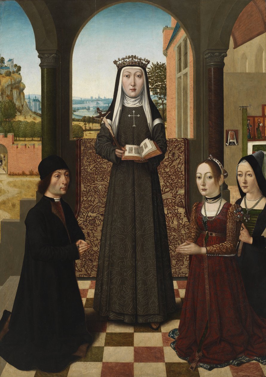 Sainte Catherine de Bologne avec trois donateurs, vers 1470-80 - Master of the Baroncelli Portraits