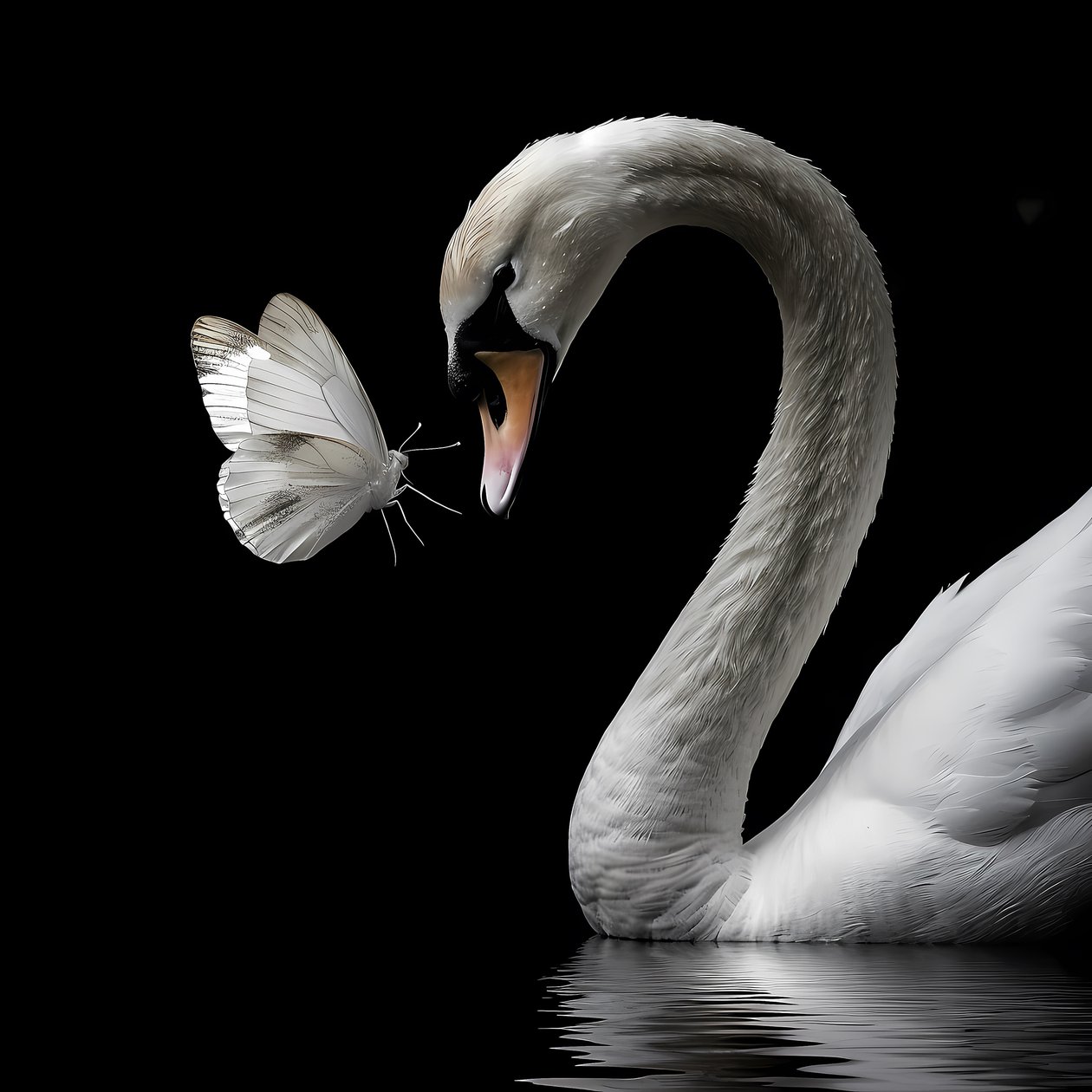 Un beau cygne et un papillon blanc s
