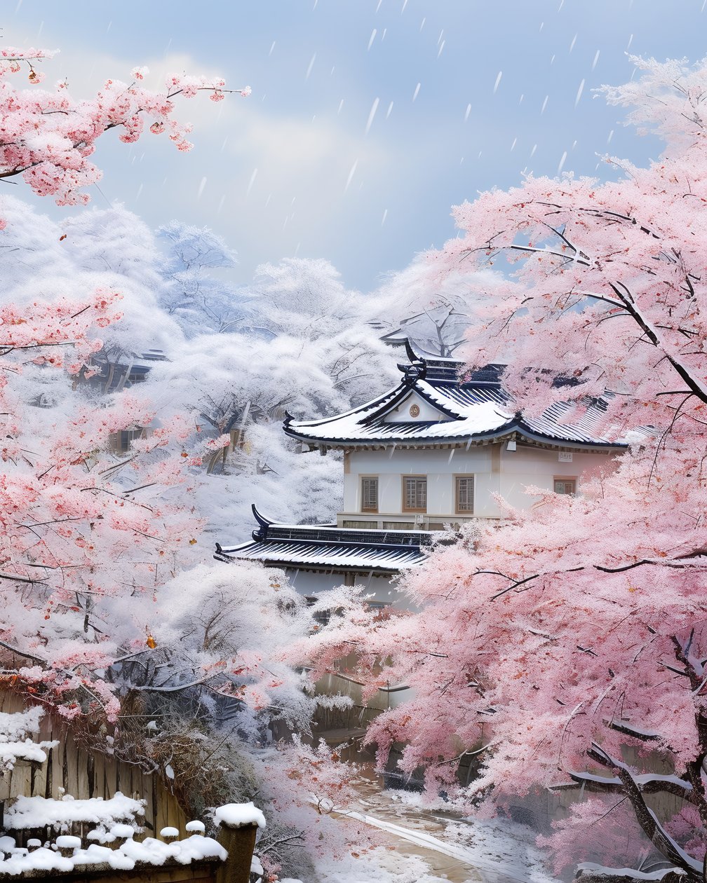 Village chinois dans un paysage enneigé - F. Abderrahim