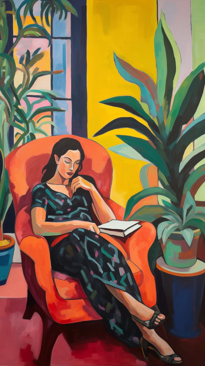 Peinture de femme dans une chaise dans le style de Matisse - F. Abderrahim