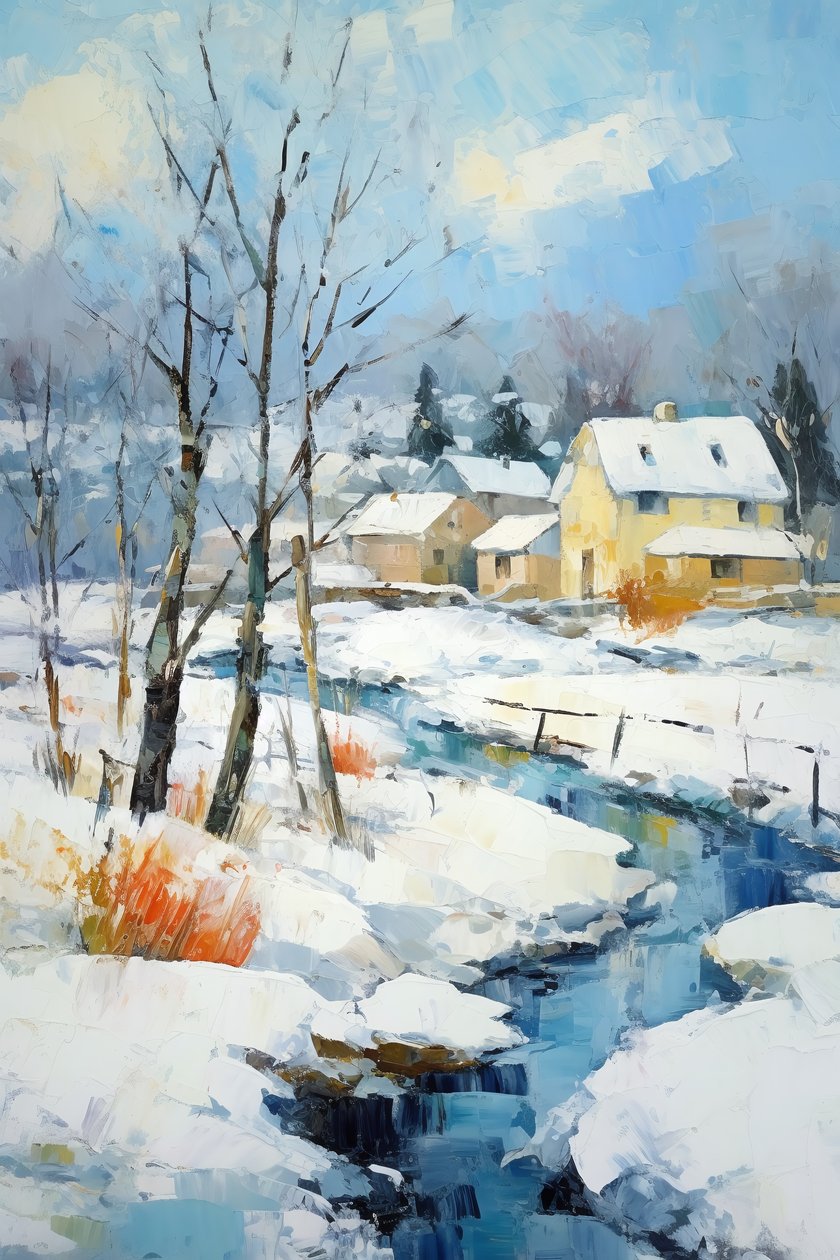 Village dans un paysage enneigé - F. Abderrahim