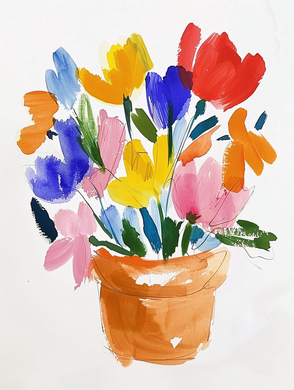 Fleurs aquarelle colorées dans un vase - F. Abderrahim