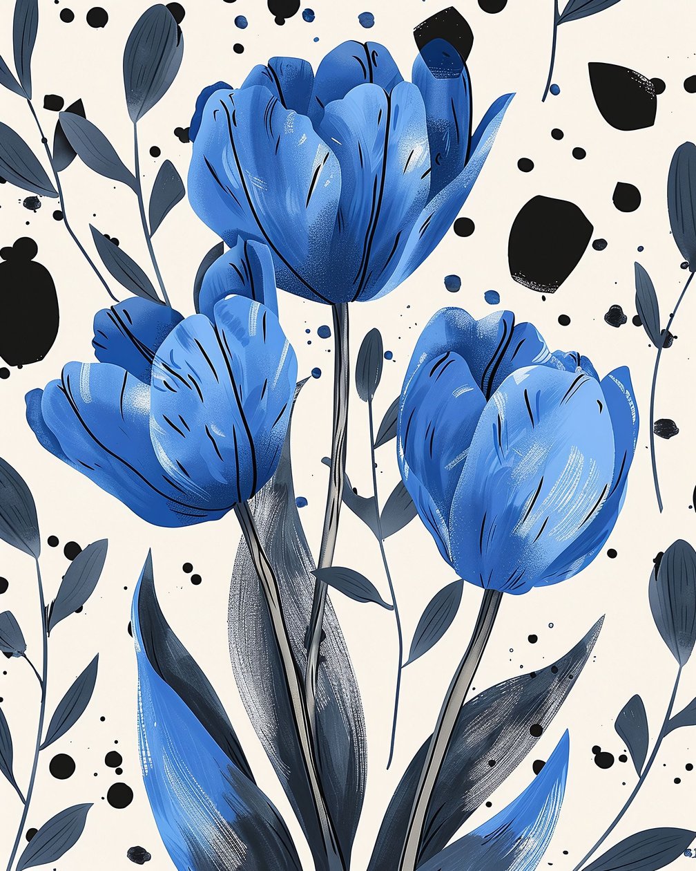 Tulipes dessinées conventionnellement en bleu par David - F. Abderrahim
