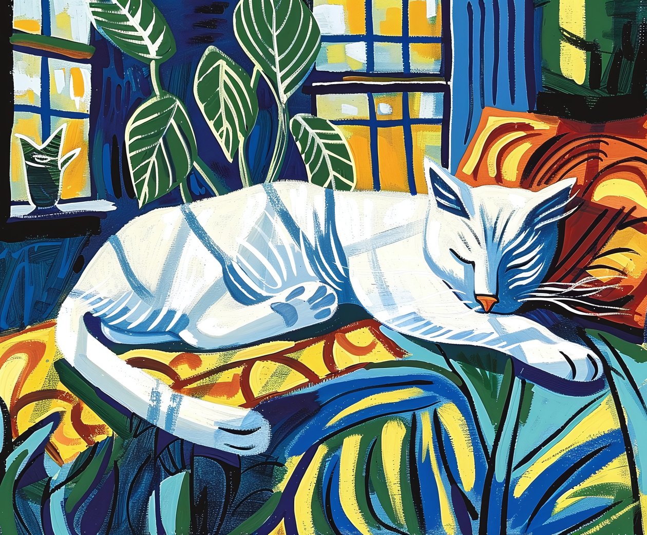 Chat blanc dormant au soleil Matisse - F. Abderrahim