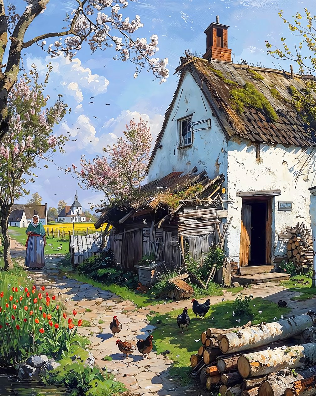 volailles devant une cabane traditionnelle à la campagne - F. Abderrahim
