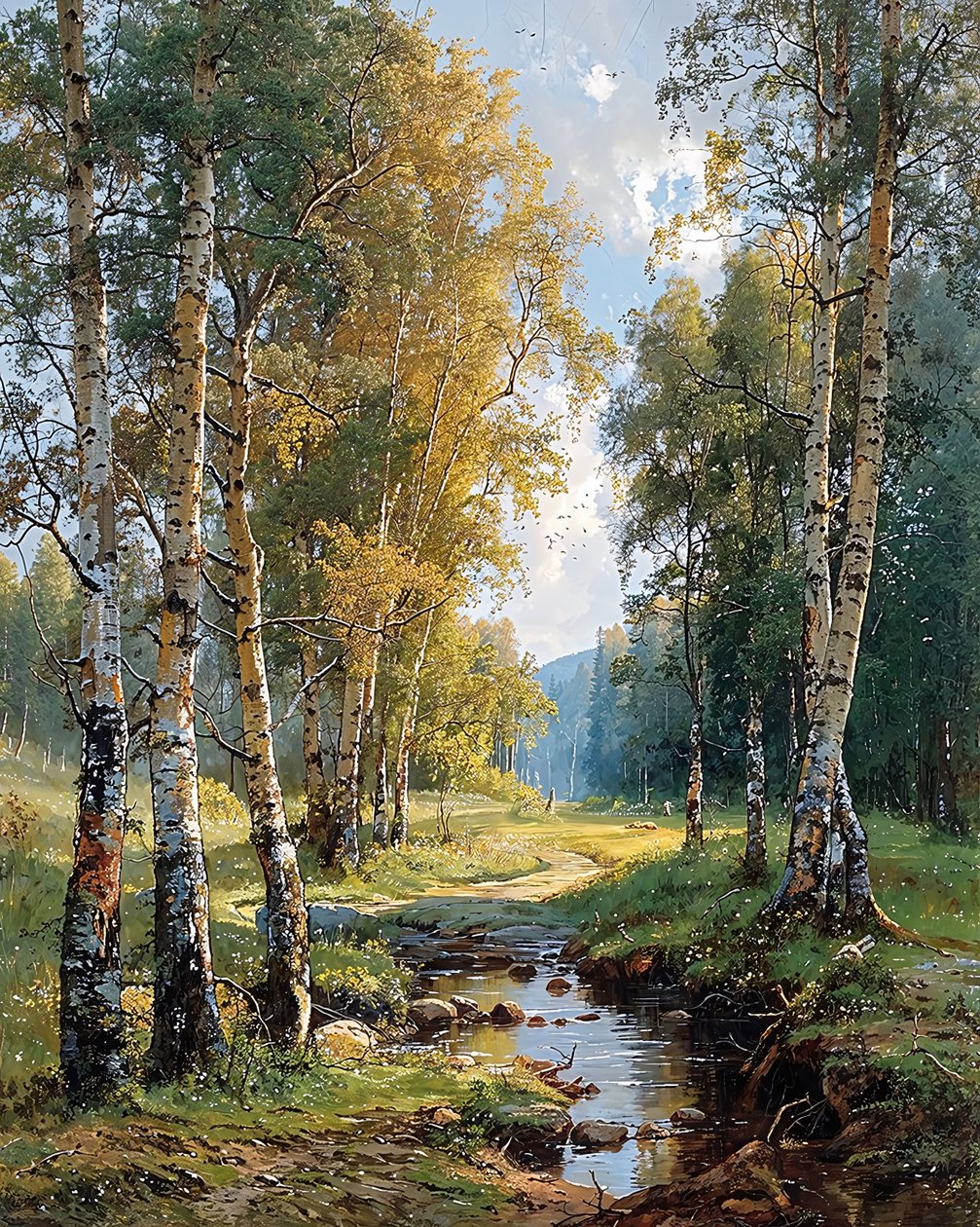 Un ruisseau traversant une forêt de bouleaux - F. Abderrahim