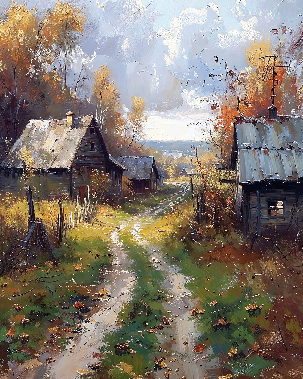Route de campagne entre des cabanes en bois - F. Abderrahim