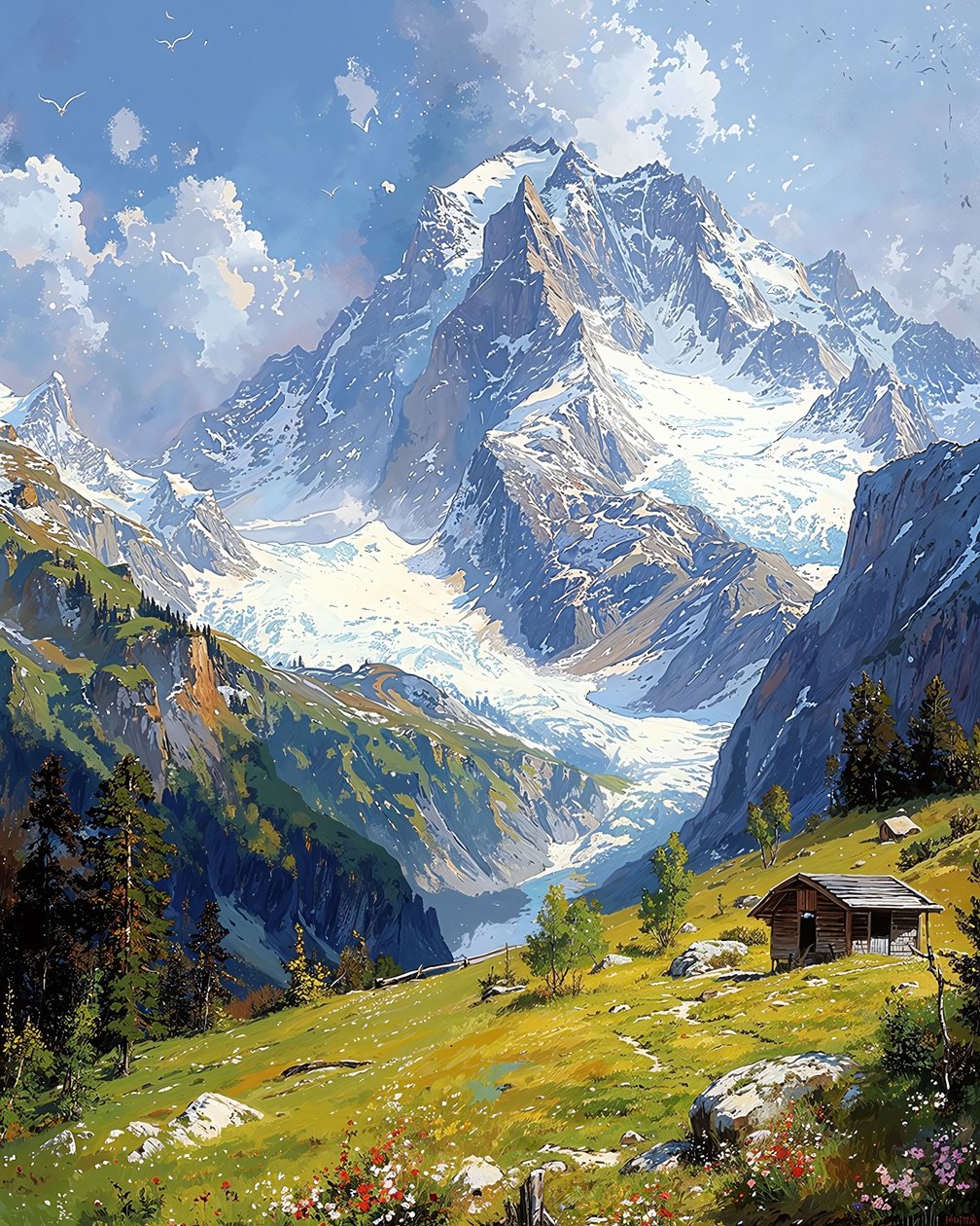 Paysage avec des collines fleuries - F. Abderrahim