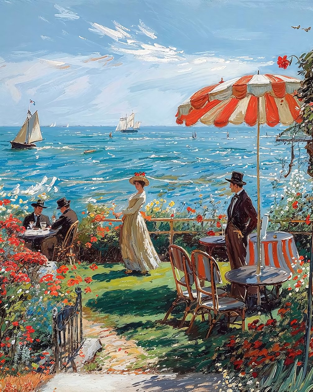 Café avec vue sur la mer, dessin des années 1920 - F. Abderrahim
